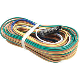 Coiled 5-way flat trailer wiring harness with multicolor connectors